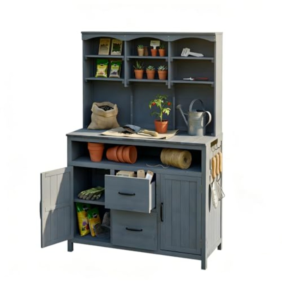 Woodworking Workbench - Outdoor Potting Bench Table with Storage