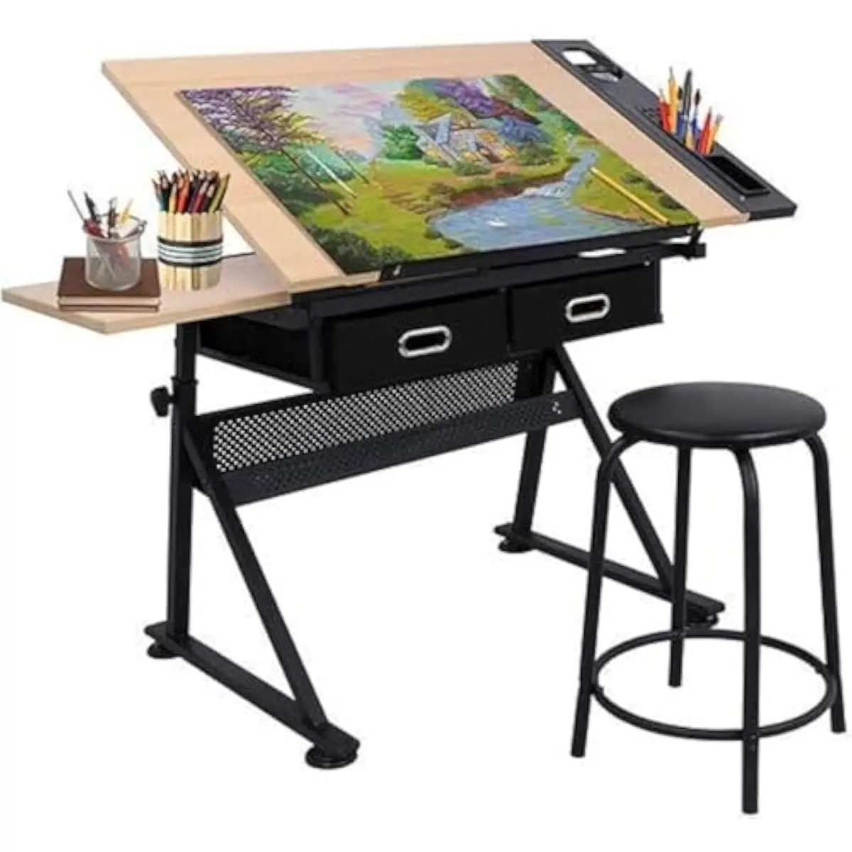 Wood Woodworking - Adjustable Drafting Desk with Tilting Wood
