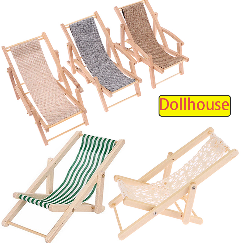 Wood Woodworking - 1Pc 1/12 Dollhouse Foldable Deck Chair