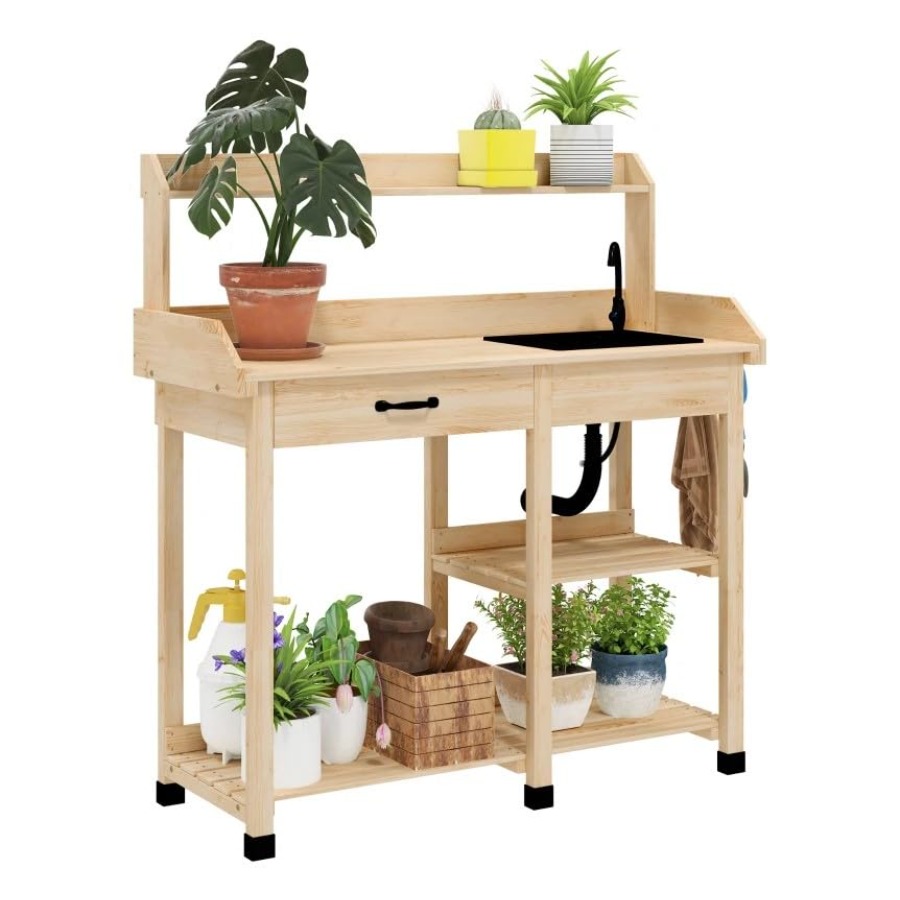 Woodworking Workbench - Wooden Potting Bench Table with Removable