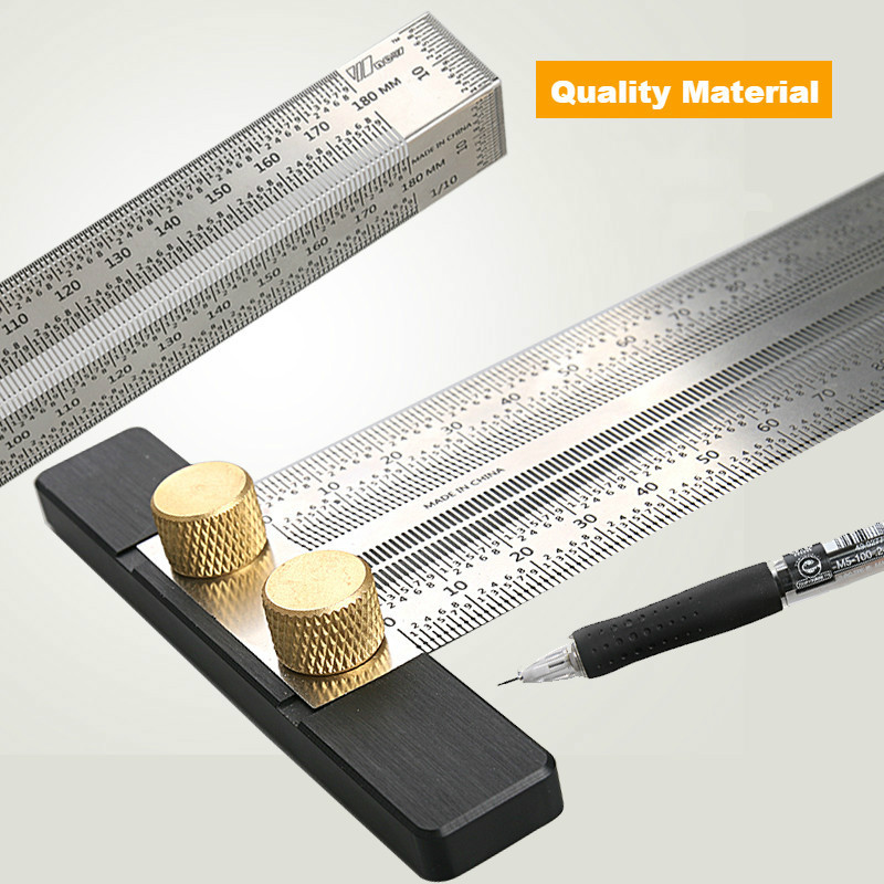 Woodworking Marking Gauge - T-Type Stainless Steel Measuring Ruler, Precision