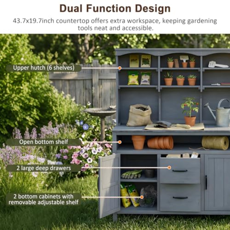 Outdoor Potting Bench Table wi - Woodworking Workbench 评论和价格