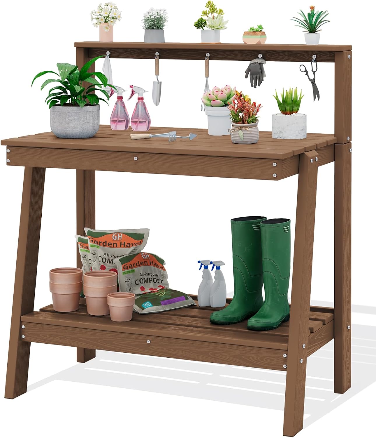 Outdoor Potting Bench Table, T - Woodworking Workbench 评论和价格