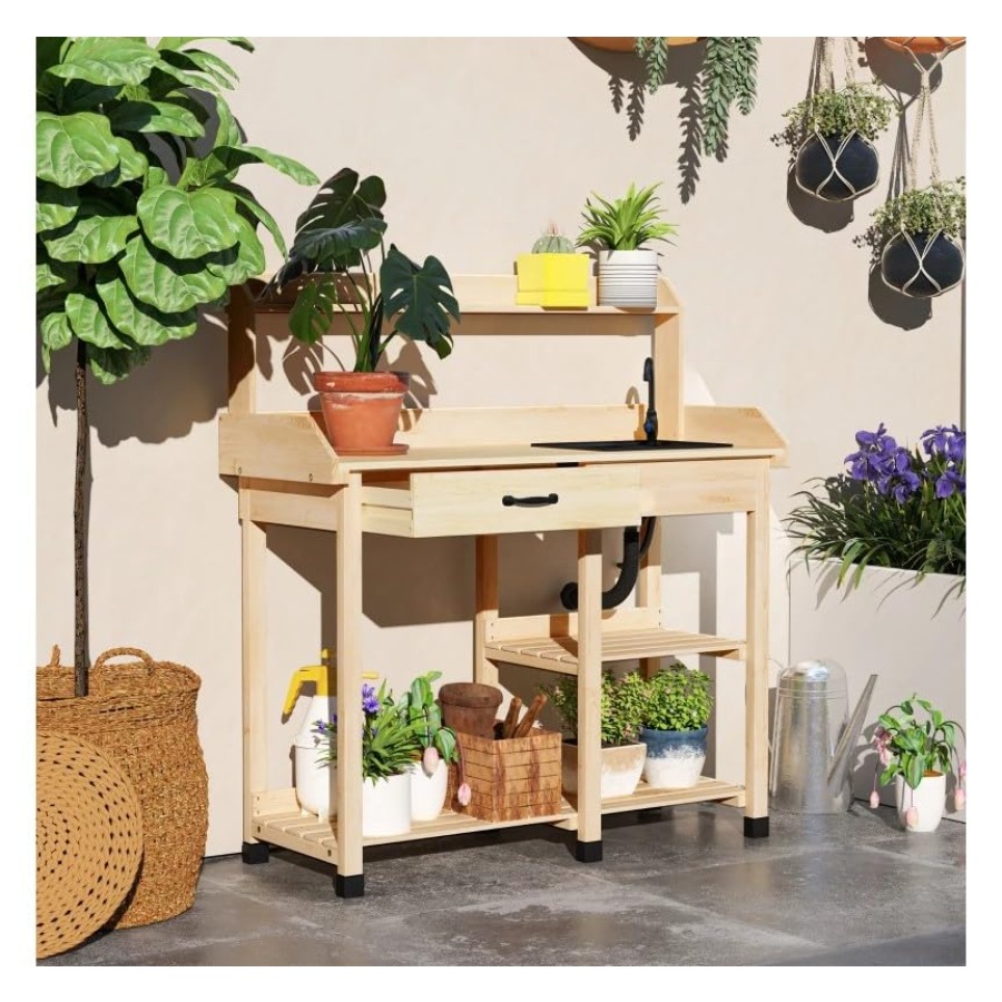 Wooden Potting Bench Table wit - Woodworking Workbench 评论和价格