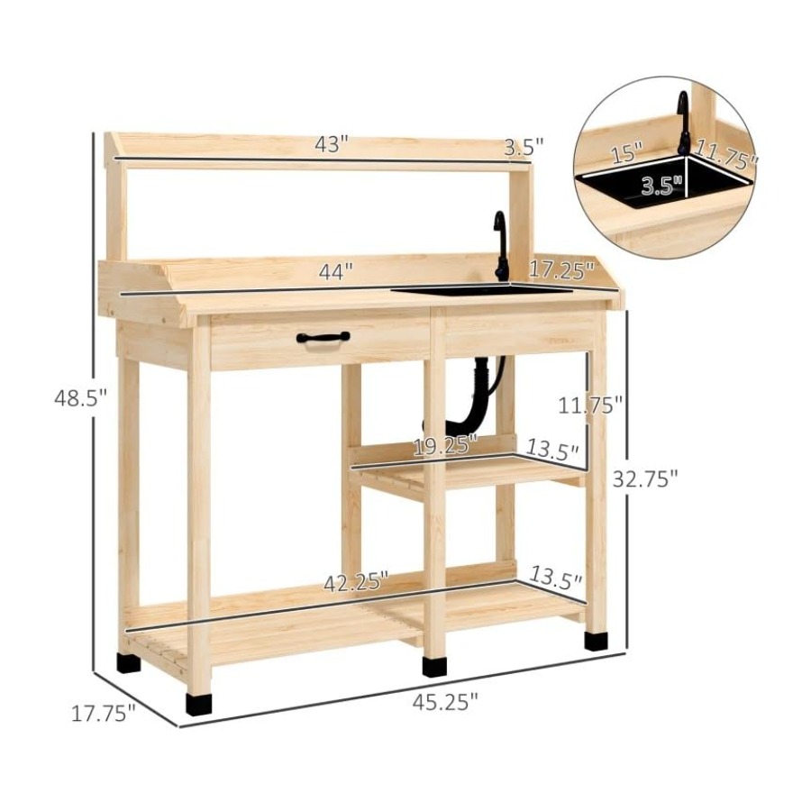 Wooden Potting Bench Table wit - Woodworking Workbench 评论和价格