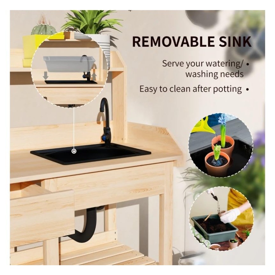 Wooden Potting Bench Table wit - Woodworking Workbench 评论和价格