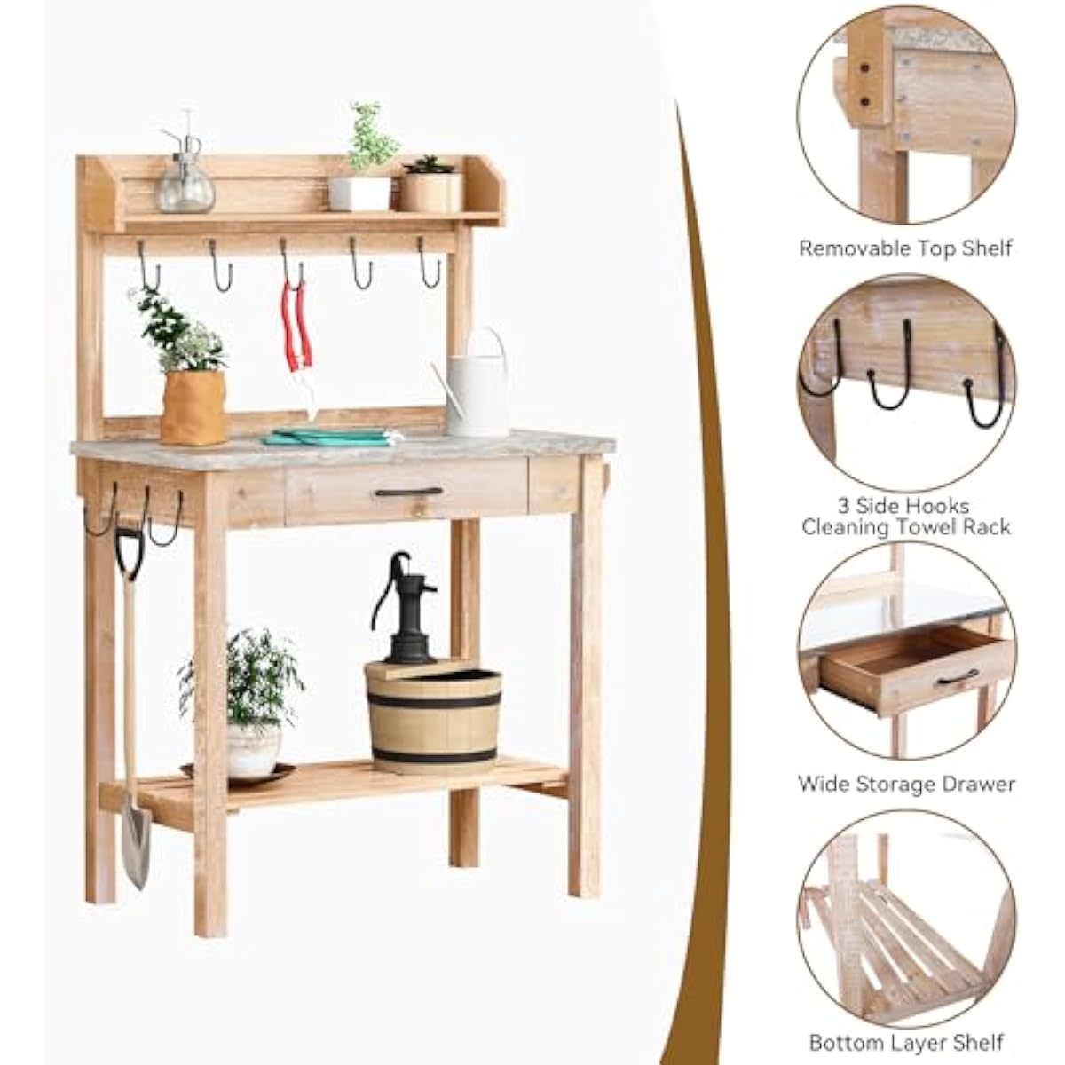 Outdoor Potting Bench with Met - Woodworking Workbench 评论和价格