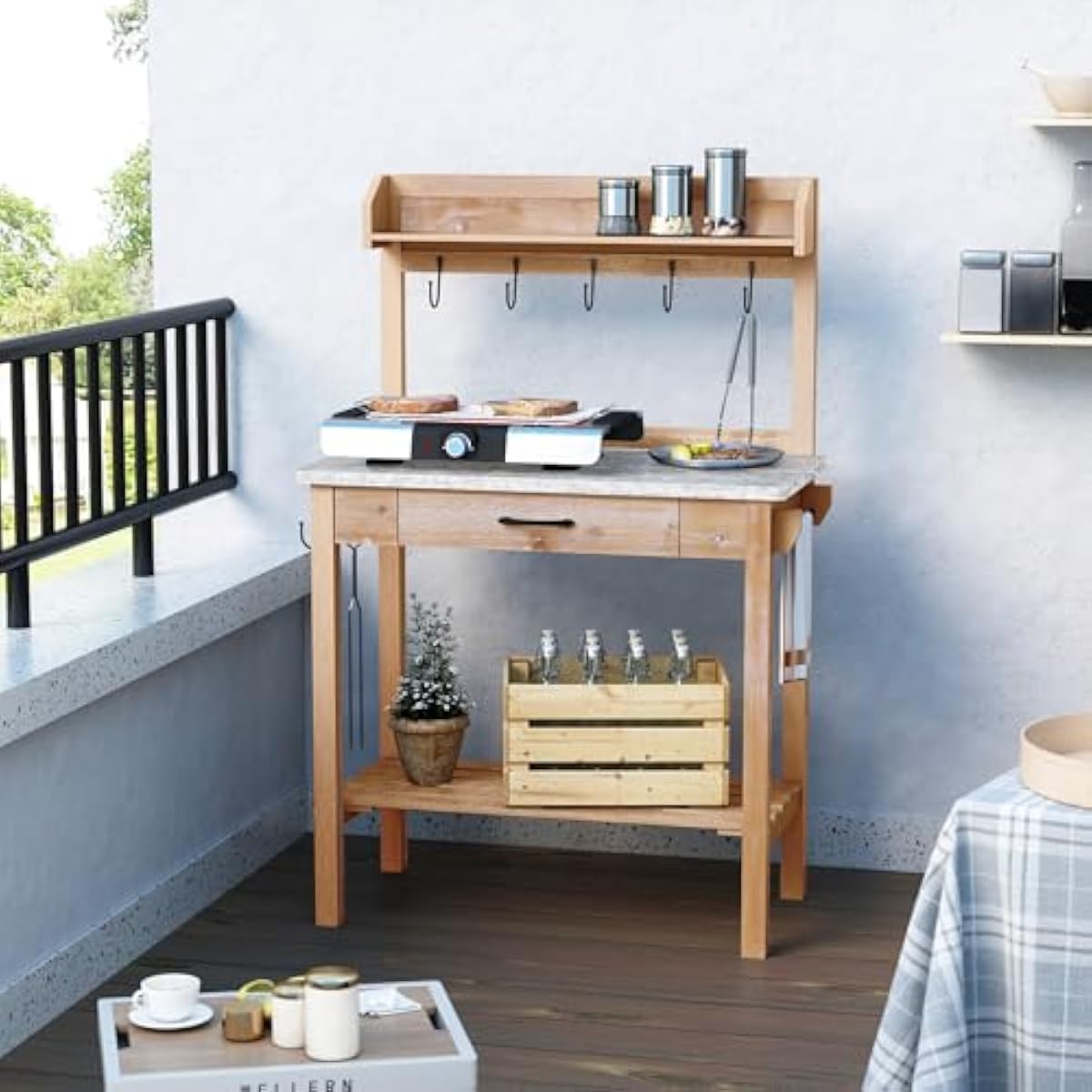 Outdoor Potting Bench with Met - Woodworking Workbench 评论和价格