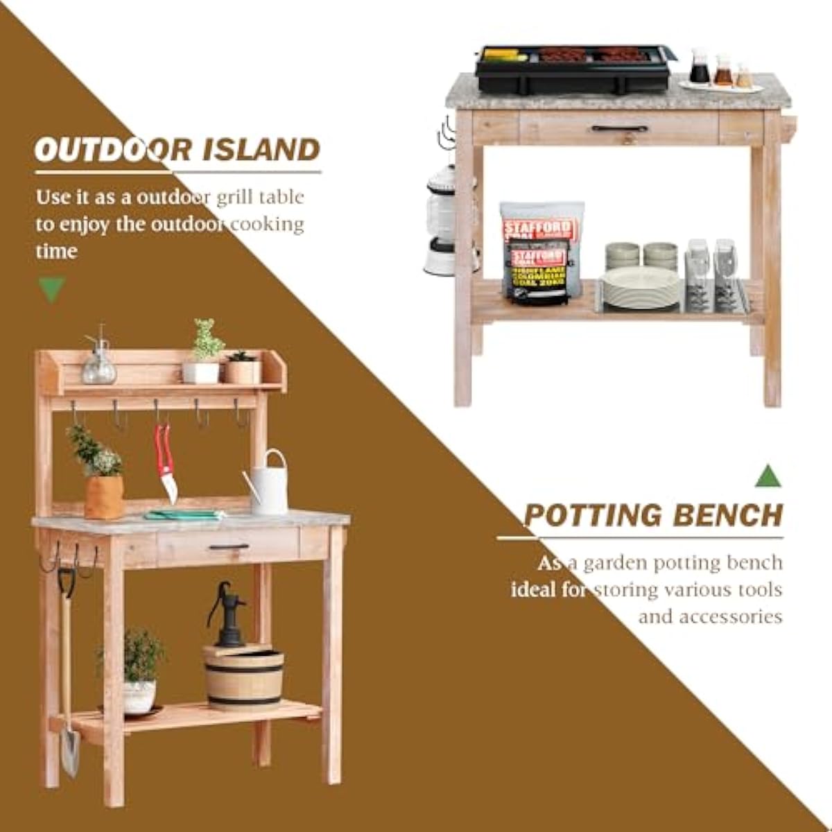 Outdoor Potting Bench with Met - Woodworking Workbench 评论和价格