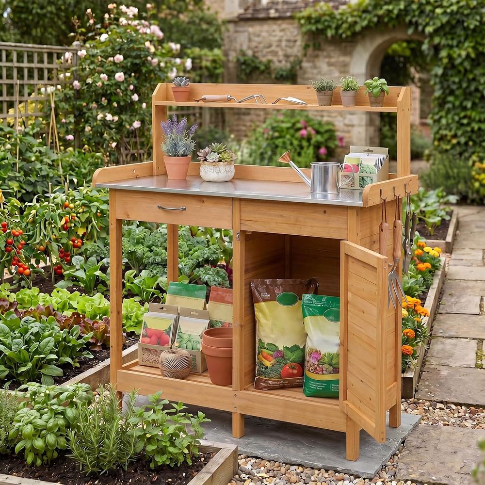 Outdoor Potting Bench Table Wo - Woodworking Workbench 评论和价格