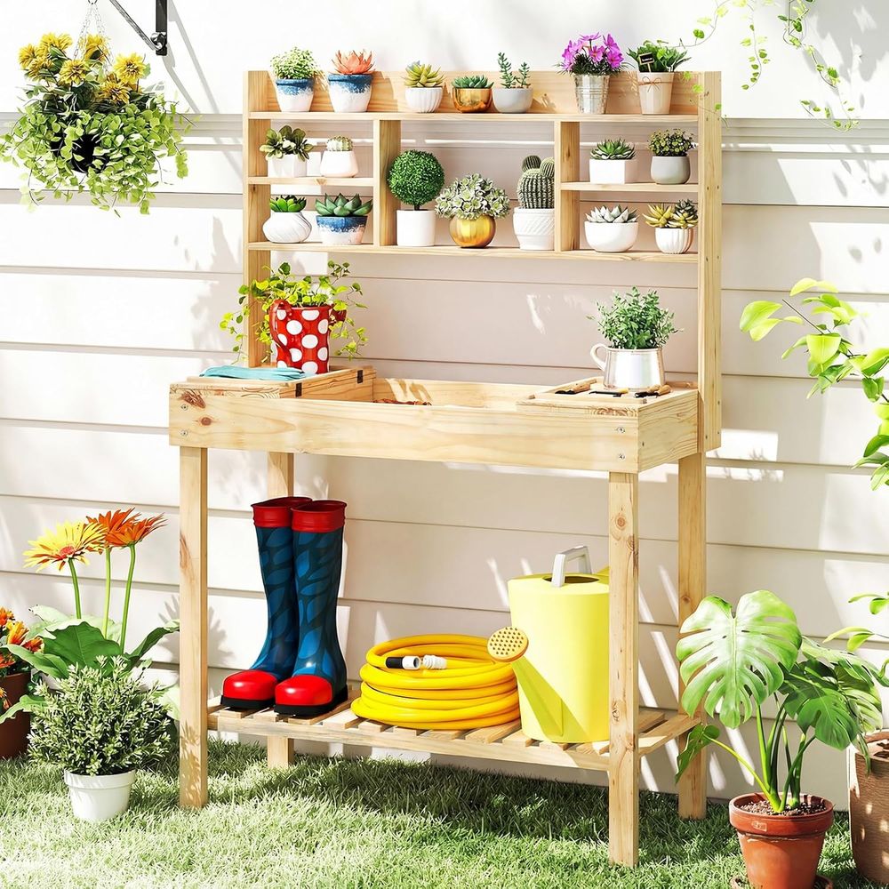 Potting Bench Table, 60” Wood  - Woodworking Workbench 评论和价格
