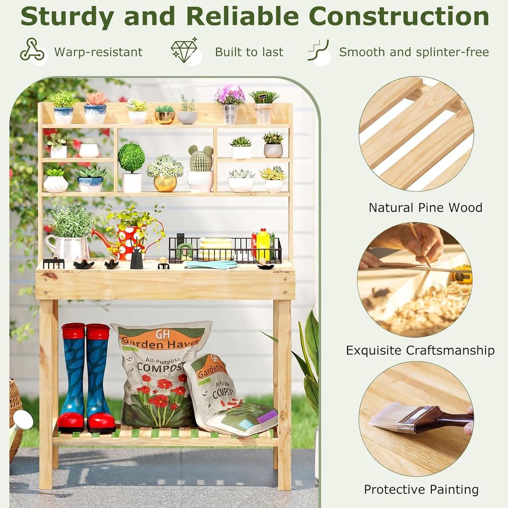 Potting Bench Table, 60” Wood  - Woodworking Workbench 评论和价格