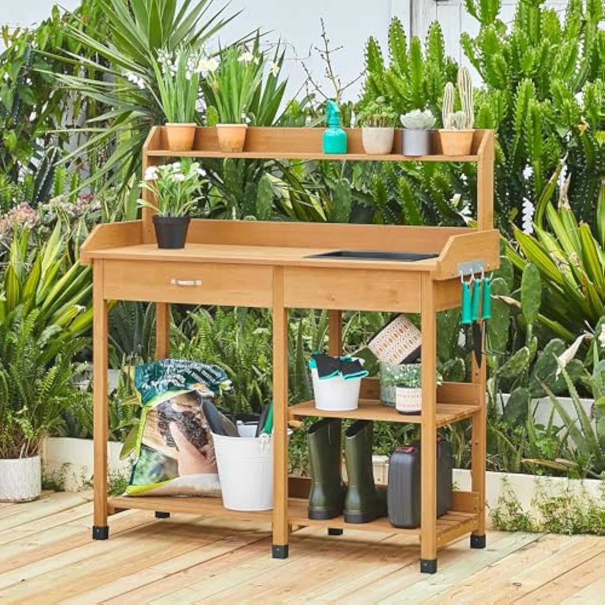 Outdoor Potting Bench with Rem - Woodworking Workbench 评论和价格