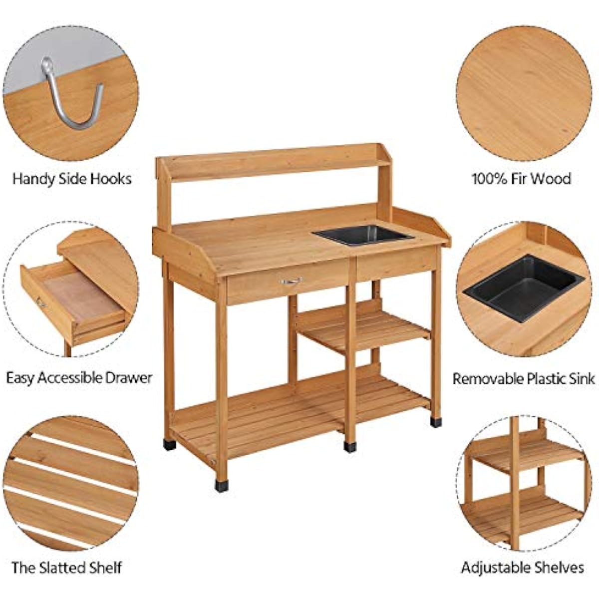 Outdoor Potting Bench with Rem - Woodworking Workbench 评论和价格